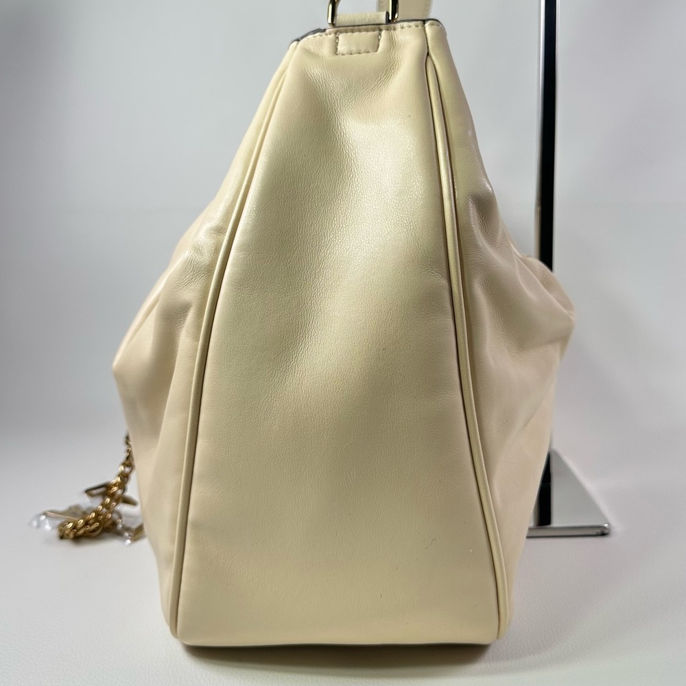 NEW Karl Lagerfeld Cream Desiree Leather Shoulder Crossbody Drawstring Bag - Picture 10 of 16